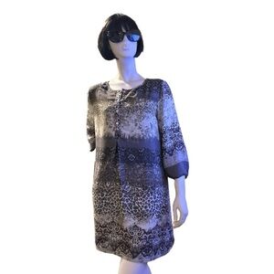 Anthropologie Fig & Flower Floral Gray Dress Lined Chiffon, Size L